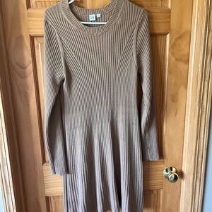 GAP Ribbed Knit Tan Sweater Dress